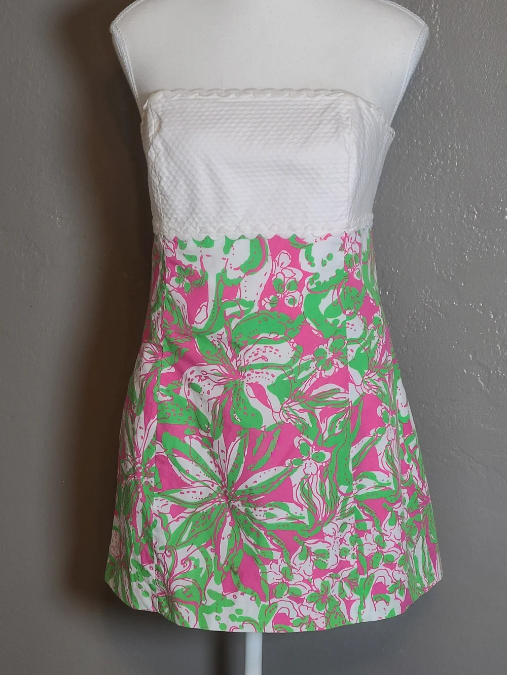 SOLD Pulitzer Vintage Strapless Dress With Zip & Back Tie White Textured SOLD - Picture 2 of 13